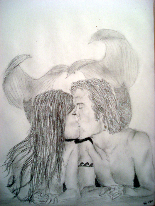 Mermaid and Merman Kissing