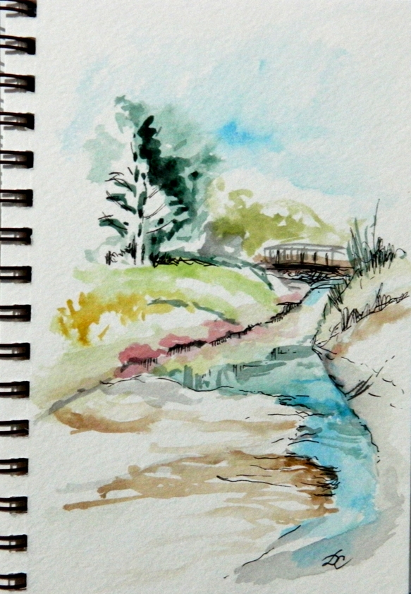 River with Bridge - Small Watercolour sketch