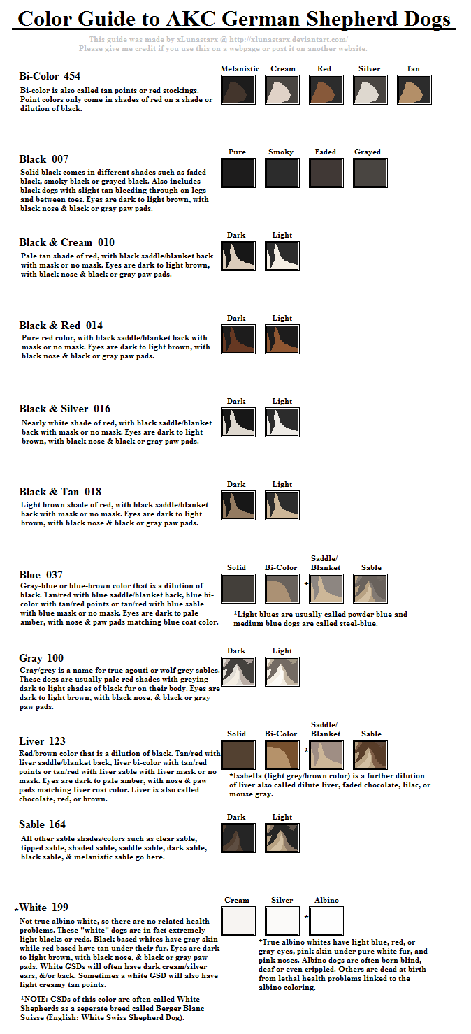 German Shepherd Colors Chart