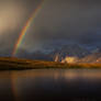 Rainbow on Koruldi lakes. Caucasus, Georgia