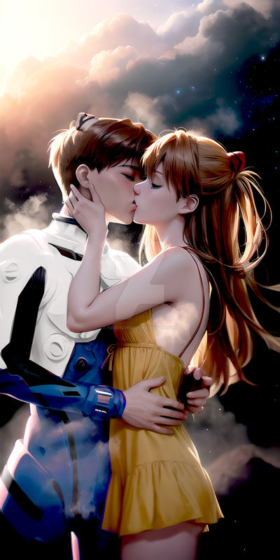 O beijo de Shinji e Asuka. #anime #evangelion #asuka #kiss #romance