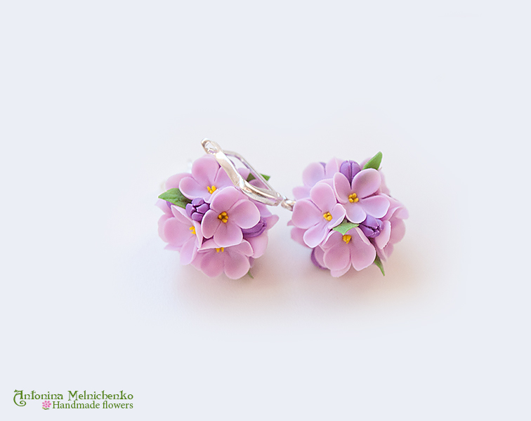 Earrings 'Lilac Syringa' - Polymer Clay Flowers