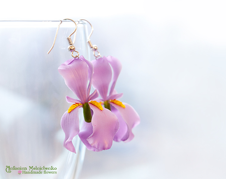 Earrings 'Iris' - Polymer Clay Flowers