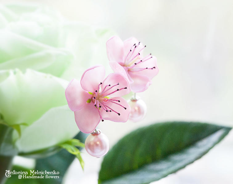 Earrings 'Peach Flowers' - Polymer Clay Flowers