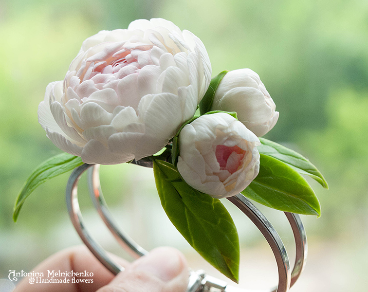 Bracelet Peonies - Plymer Clay Flowers