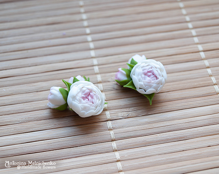 Earrings Peony - Polymer Clay Flowers