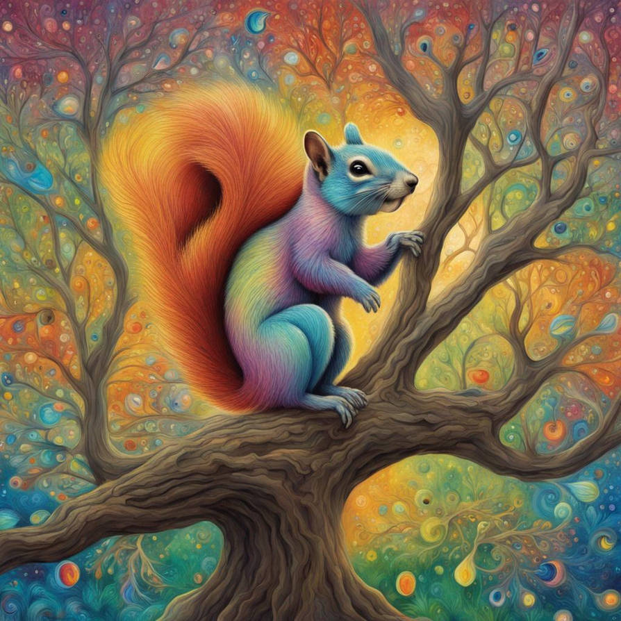 Rainbow Squirrel In The Tree Of Life