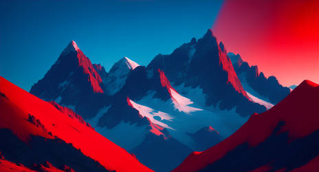 Blue and red surrealistic mountain (3)