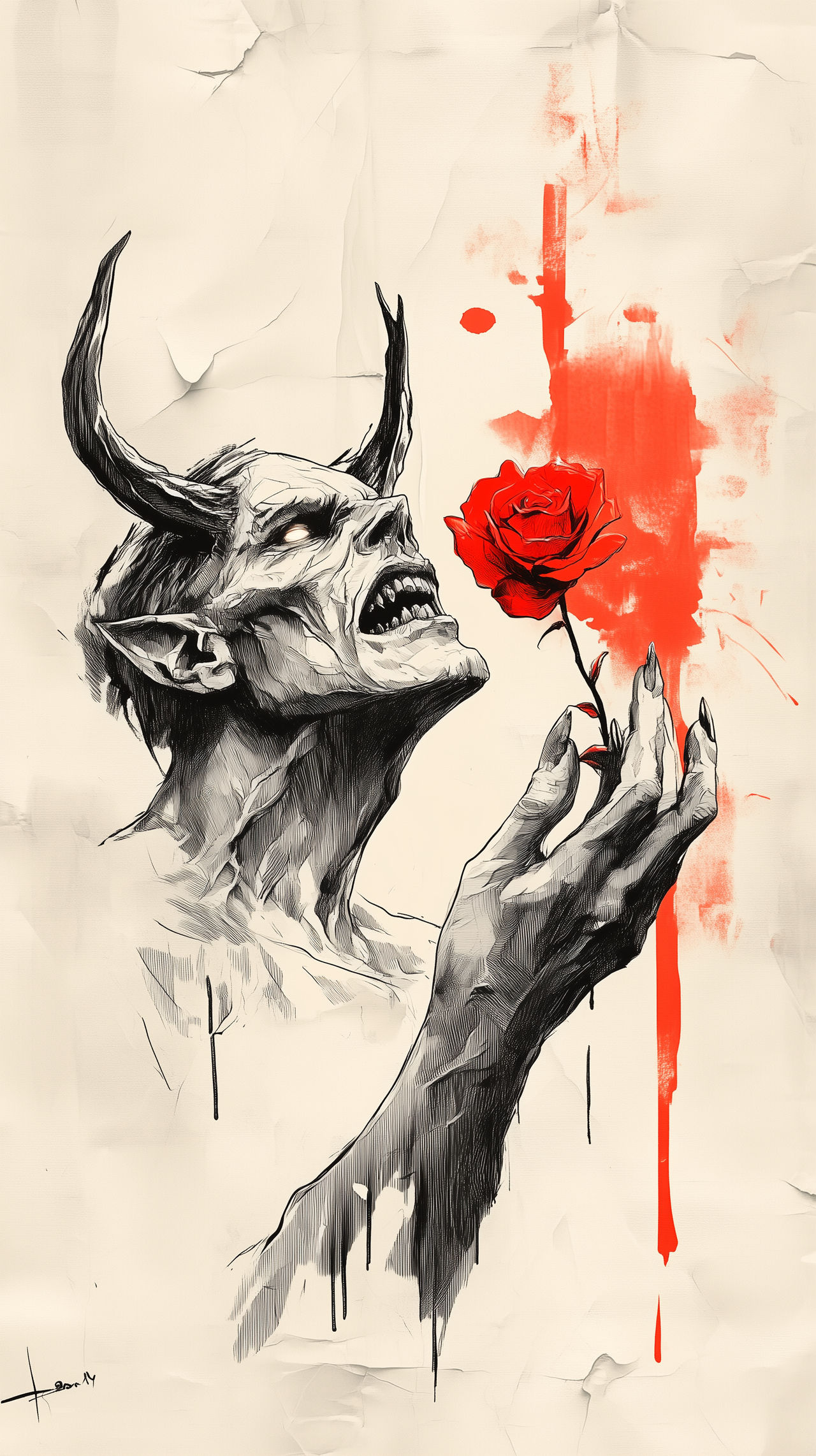 Demon With Roses Grotesque Demon Admiring a Blood-Red Rose by alek346 on DeviantArt