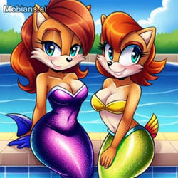 Alicia and Sally mermaids at the pool 3