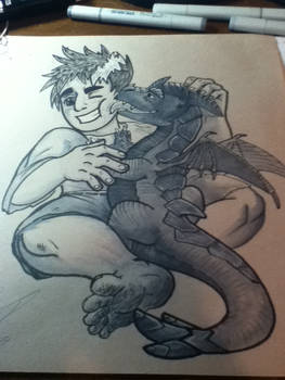 Baylo the boy and his dragon whelp.