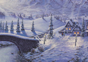 Winter evening in the settlement