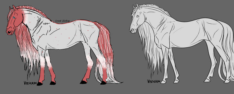 Red Roan Horse With Line Art Vizseryn made Line Ar
