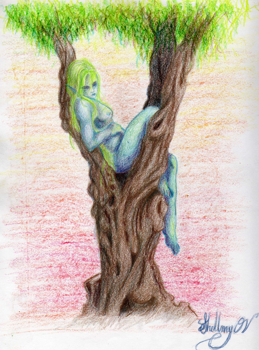 A sleepy fairy in a tree