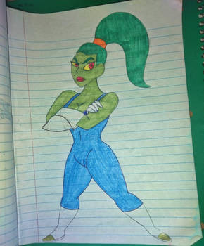 Warmonga in Vegeta's jumpsuit.
