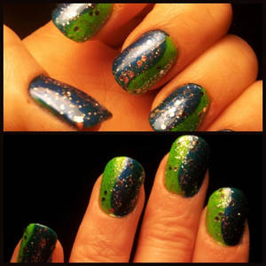 Green and Blue Glitter Nails