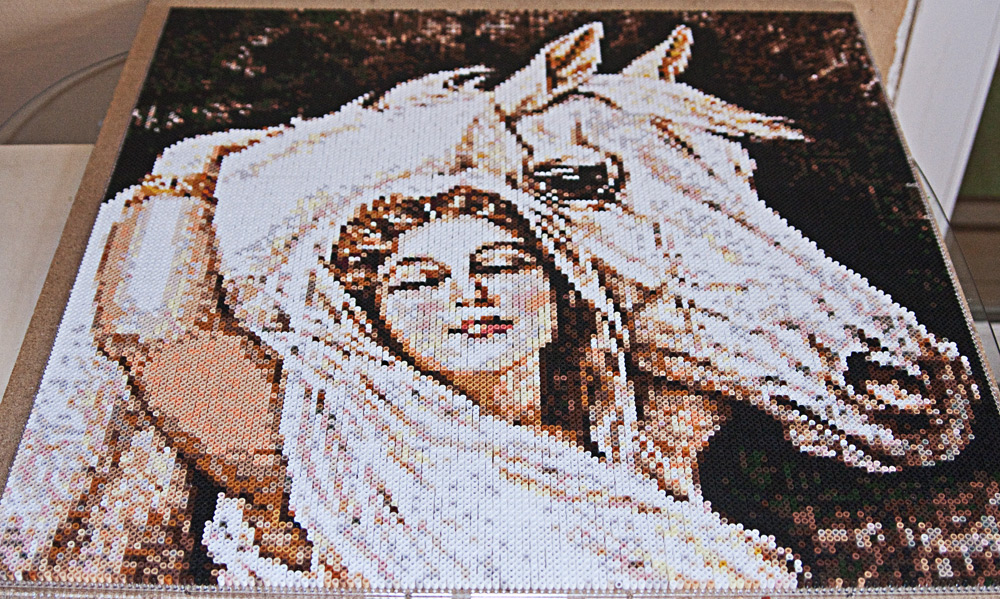 Perler beads / Hama perler Woman with white Horse by Kirikina