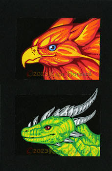 Gryphon and Dragon Posca Portraits