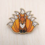 nine tailed fox wooden pin magnet badge brooch by ShadowOfLightt