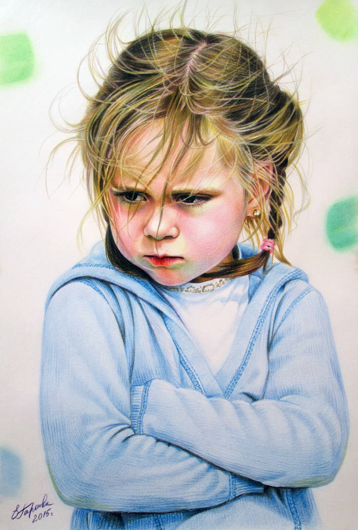 Обидчиво или обидчево. Портрет ребенка. Детский портрет цветными карандашами. Обиженный ребенок. Плачущая девочка.