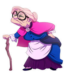 Old Lady With Glasses And Cane