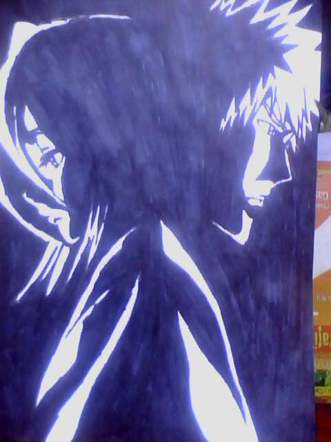 Rukia and Ichigo draw on paper