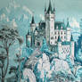 Now Fantasy Castle Wall Art Blue In The Style Of S