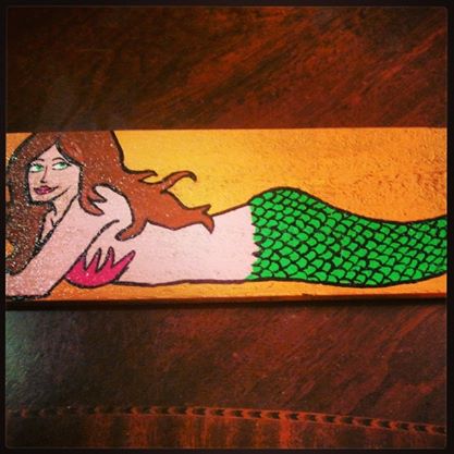 Painted Wooden Board- Brunette Mermaid