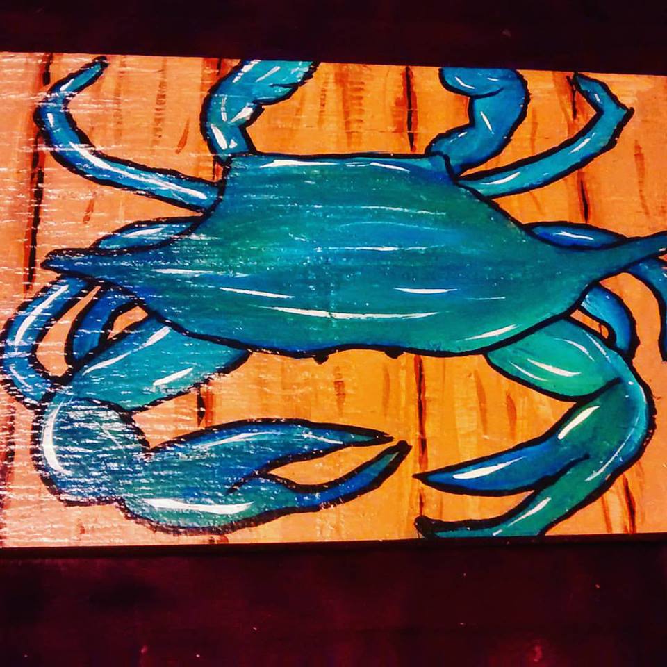 Painted Wooden Board- Blue Crab