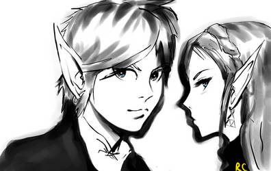 Link and Zelda Black and White