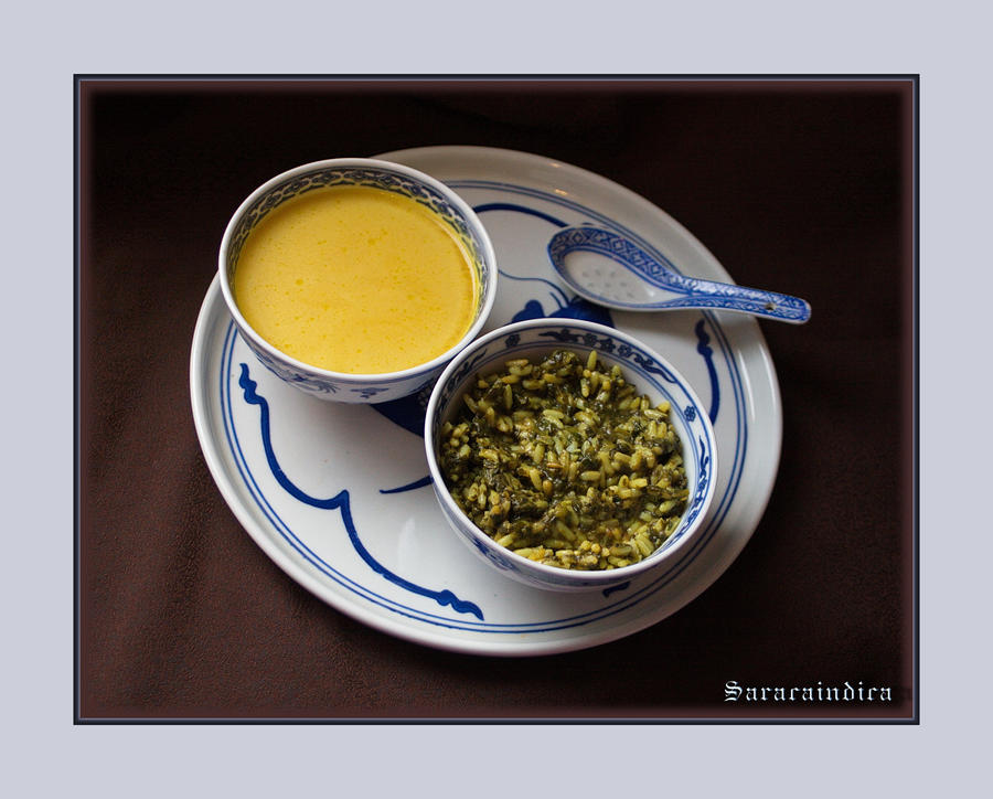 Pumpkin soup and spinach risotto