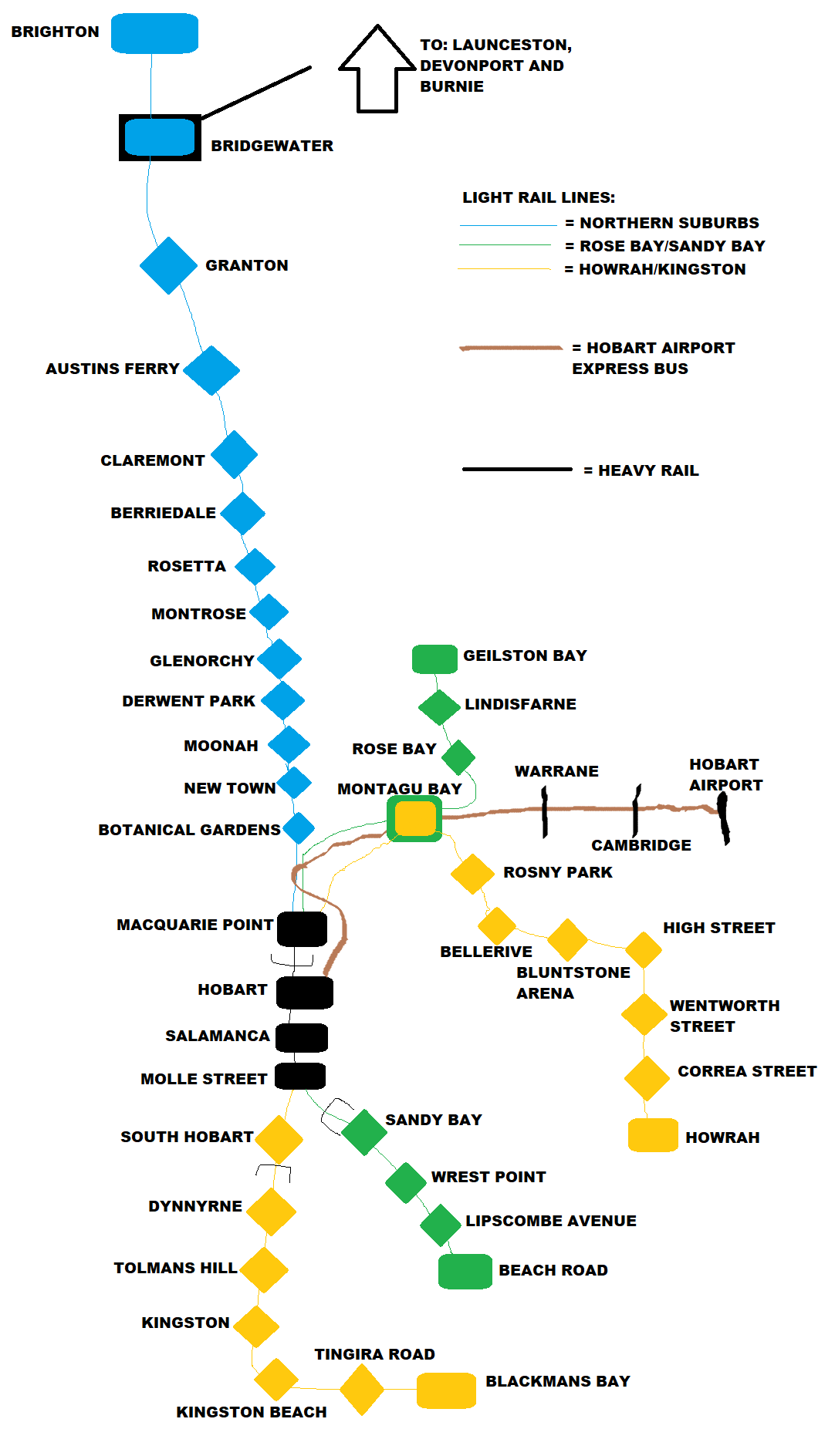 My fantasy version Hobart railway map
