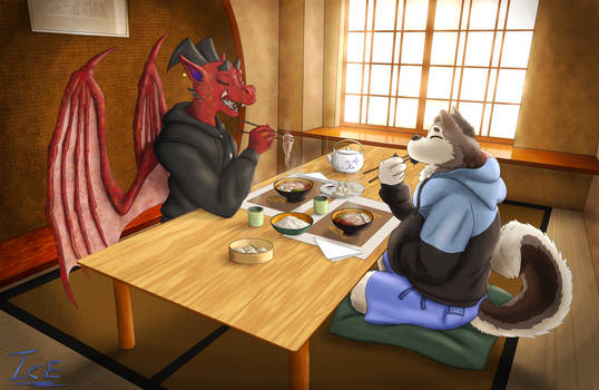 [ Commission ] - Kronos and Troy eating ramen