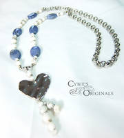 Sodalite and howlite battered heart necklace