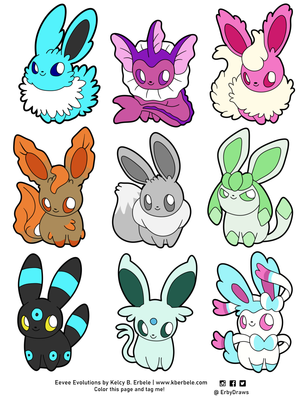 Pokemon Coloring Pages Eevee Evolutions Together