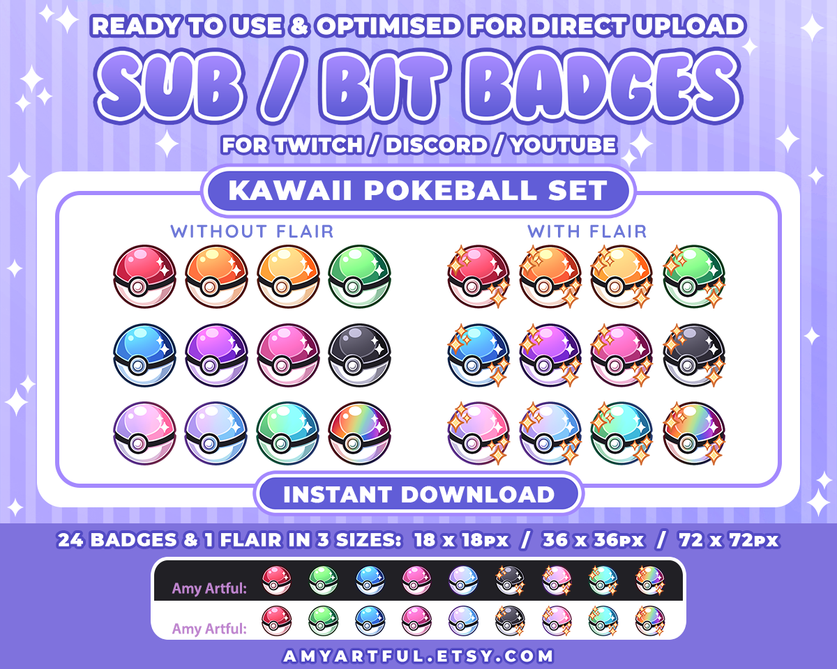 Poke Balls Twitch Sub / Cheer Badges Pixel Art - seaosaur's Ko-fi