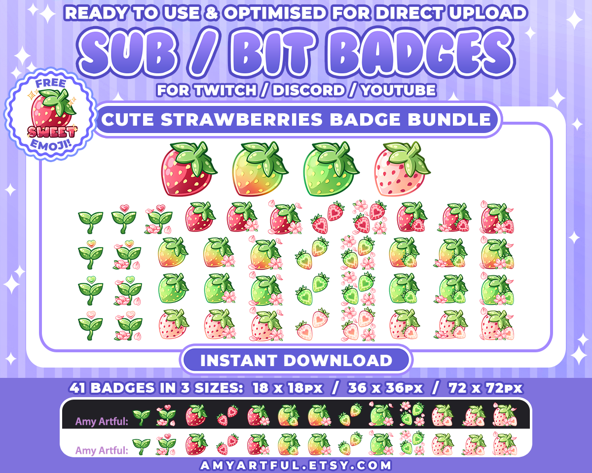 Strawberry Twitch Badges Twitch Sub Badges (Instant Download) 