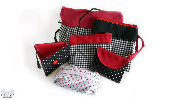 Red, Black and White Pouches