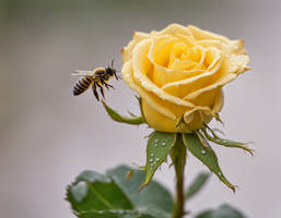 Single Yellow Rose With Bee