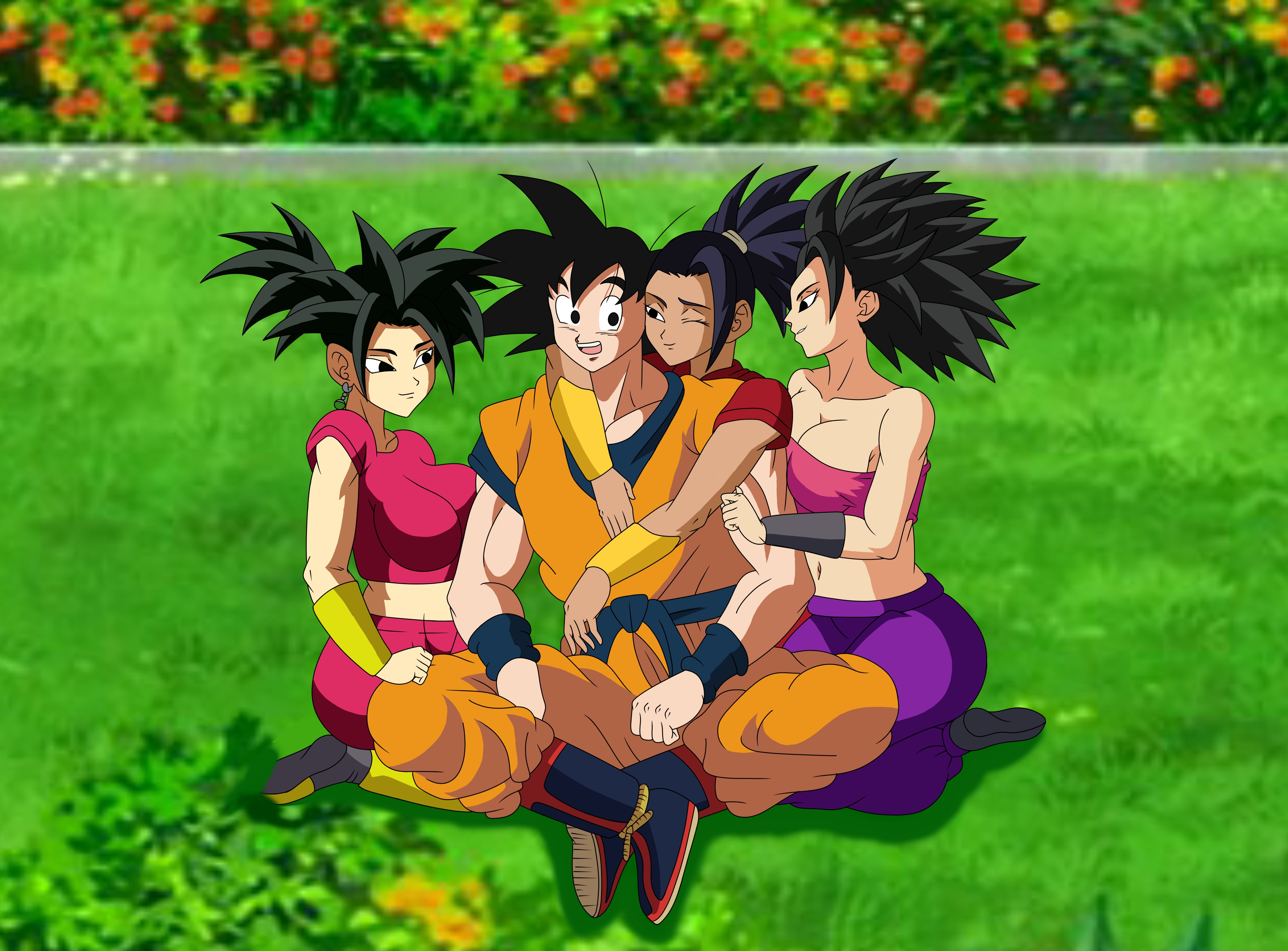 Goku traído por seus amigos e Harem. - novos design para Caulifla
