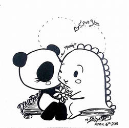 Dino + Panda sweet kiss
