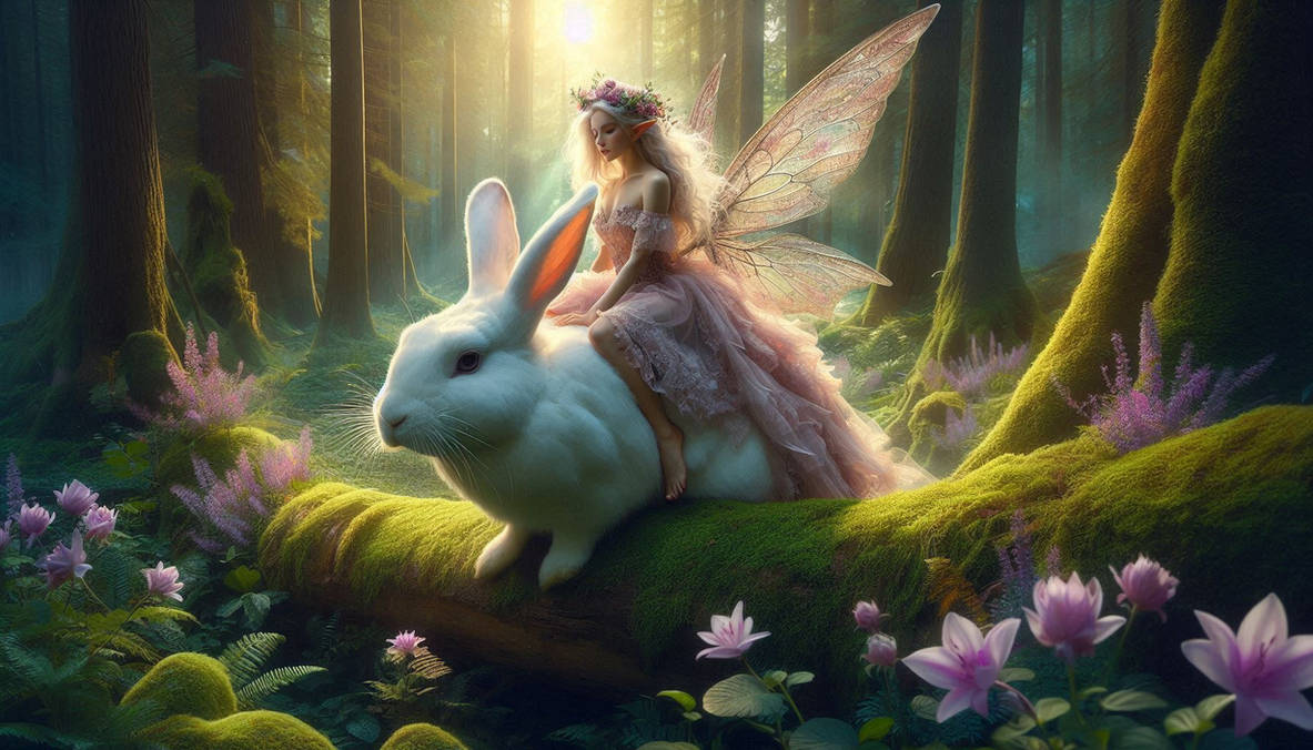 Fairly Rabbit A Nature Fairy Rides Her White Rabbit Mount+AI+ by MarkDaniel-OceanAI ...