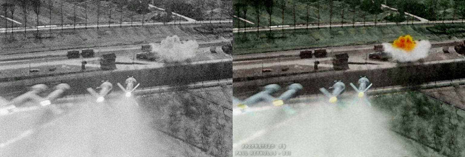 Still from film shot by a Hawker Typhoon of No. 181 Squadron RAF while ...