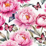 Water coloured pink peonies with butterflies wallp