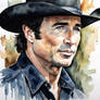 A detailed water color portrait of Clint Black 