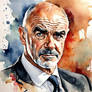 A detailed water colour portrait of Sean Connery 