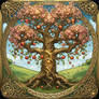 An apple tree in full bloom as a tarot card style 