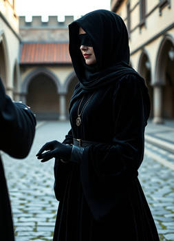 Lady With A Black Velvet Burqa Hood Over Her Head,