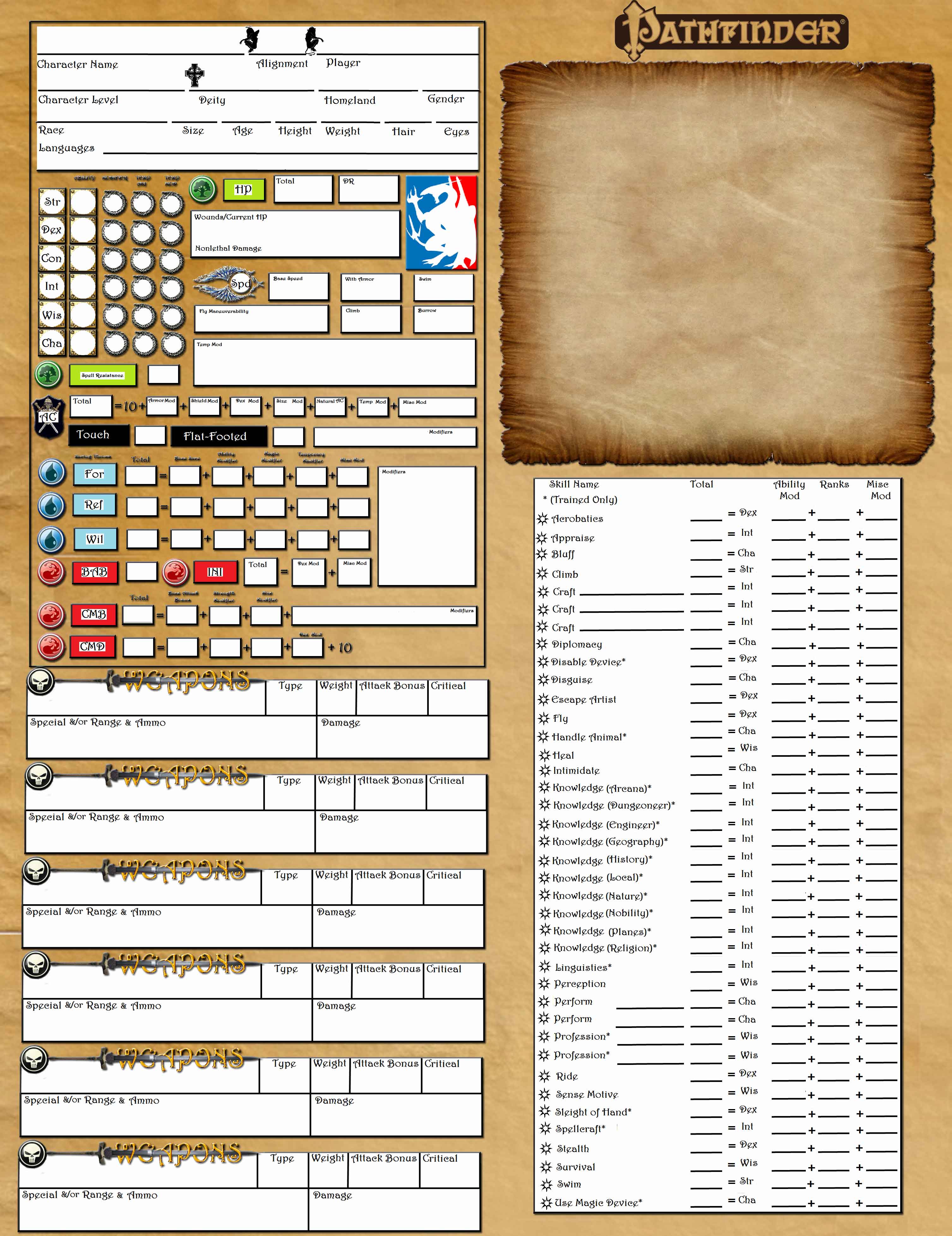 Pathfinder Character Sheet Front By Xanthemann On DeviantArt