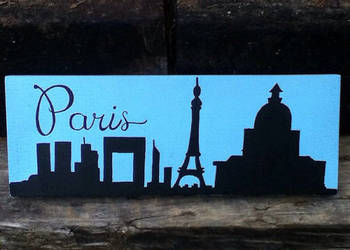 Blue Hand Painted Paris Skyline Sign Eiffel Tower